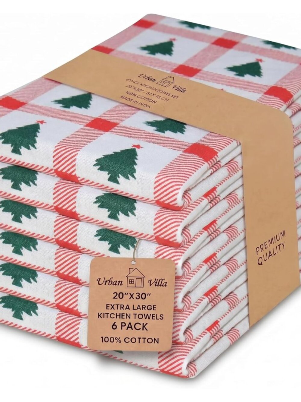 Kitchen Towel Cotton Dish Towel 20”x30” Set of 6 Christmas Tree
